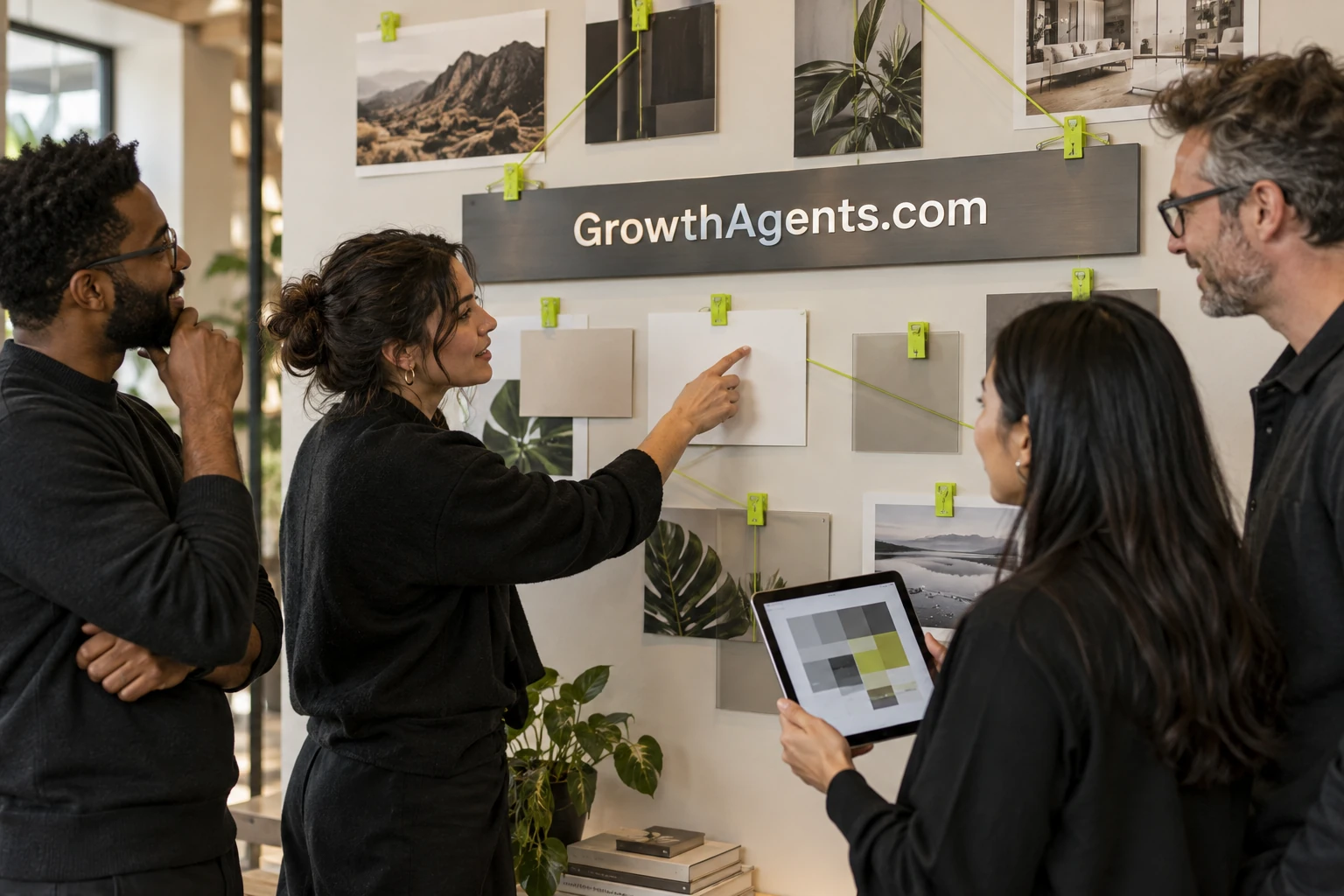 Specialists collaborate at a GrowthAgents.com campaign wall